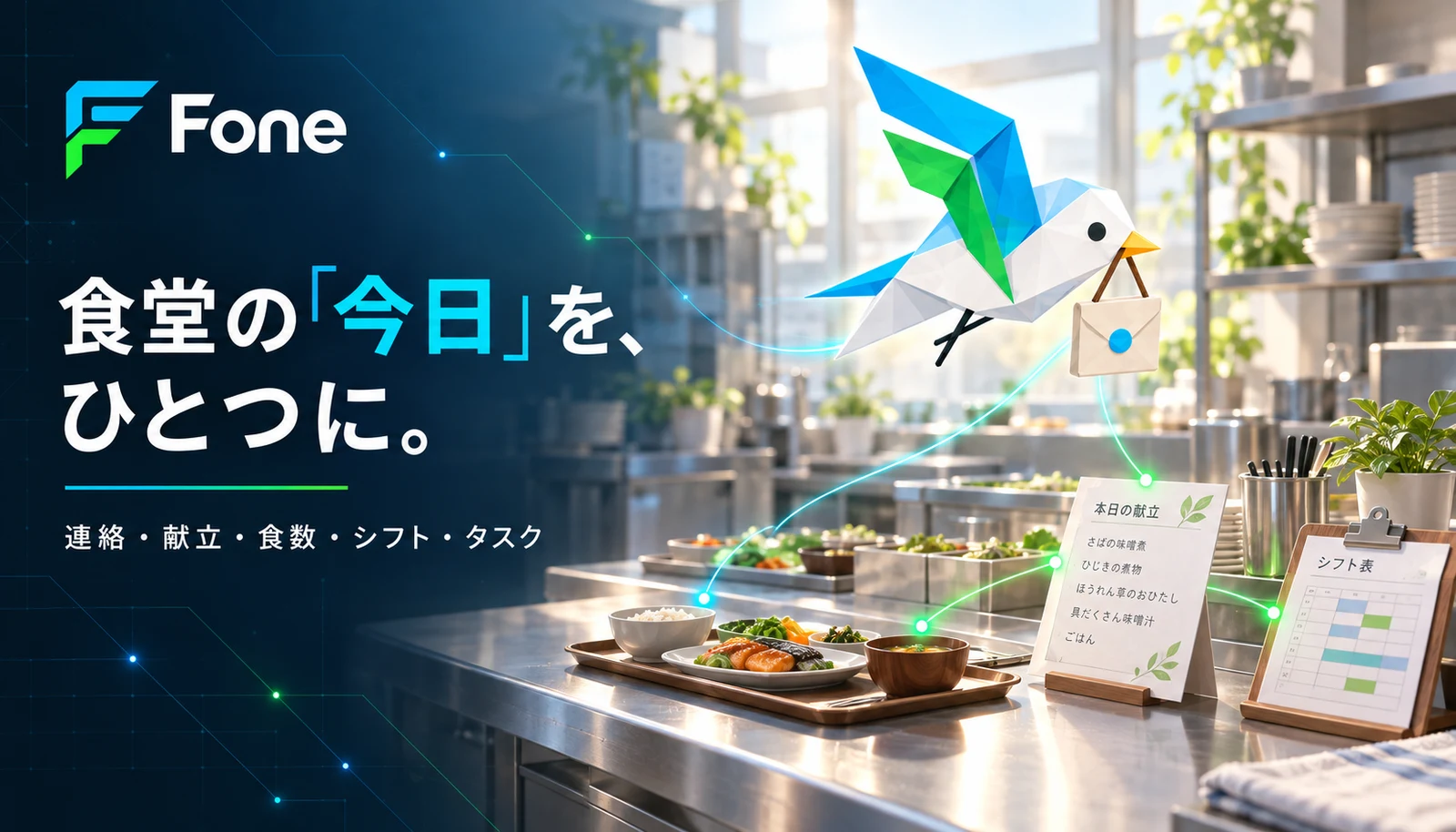食堂の「今日」をひとつに。連絡・献立・シフトをつなぐ社内アプリ Fone